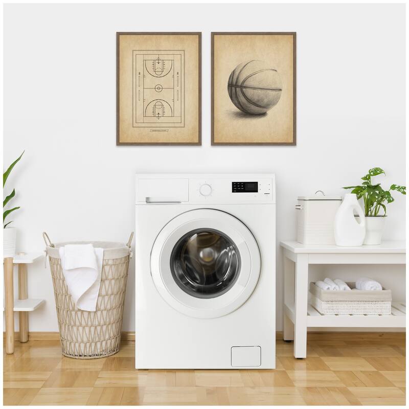 Kate and Laurel Walnut Antique Basketball 2 Piece Framed Canvas Wall Art Set by The Creative Bunch Studio