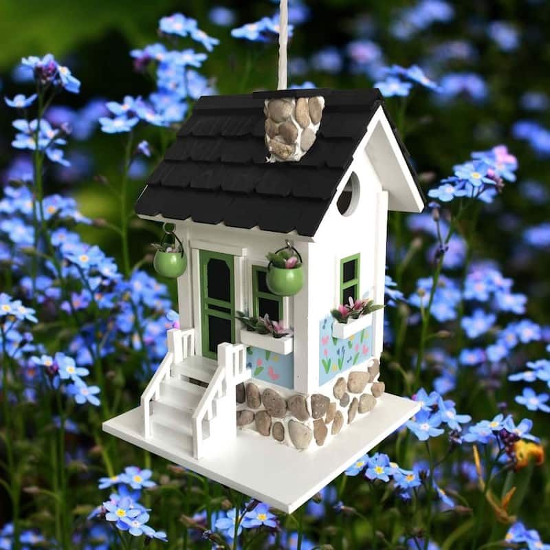 Home Bazaar 10" x 7" x 7" Primrose Cottage Birdhouse white with stones