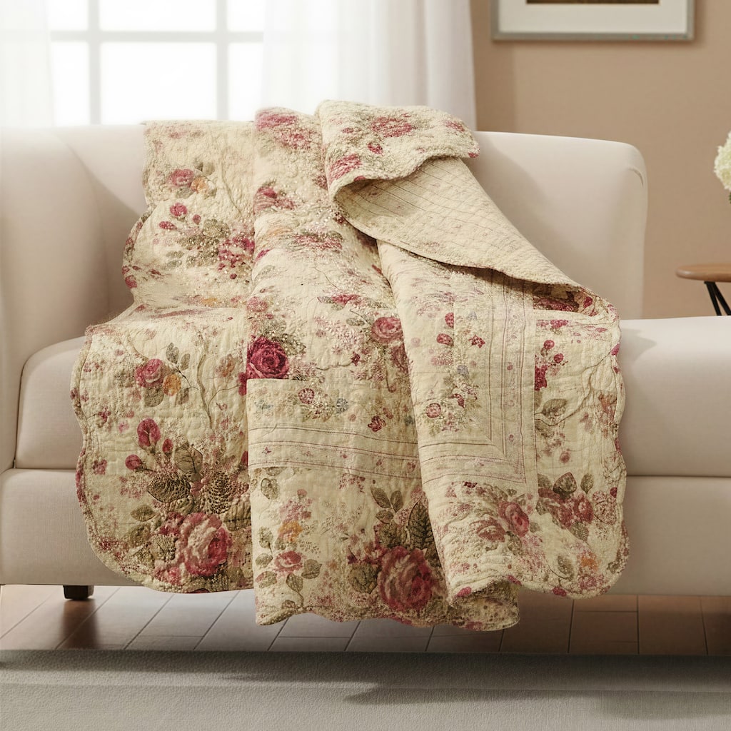 Greenland Home Fashions Antique Rose 100-Percent Cotton Quilted Throw Blanket