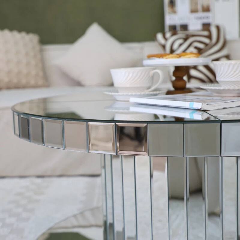 Luxurious Double-Tier Round Mirror Table for Stylish Living Rooms