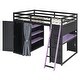 preview thumbnail 12 of 64, Wood Full Size Loft Bed with Blackout Curtains and RGB Lights, Gaming Loft Bed with Desk & Shelves