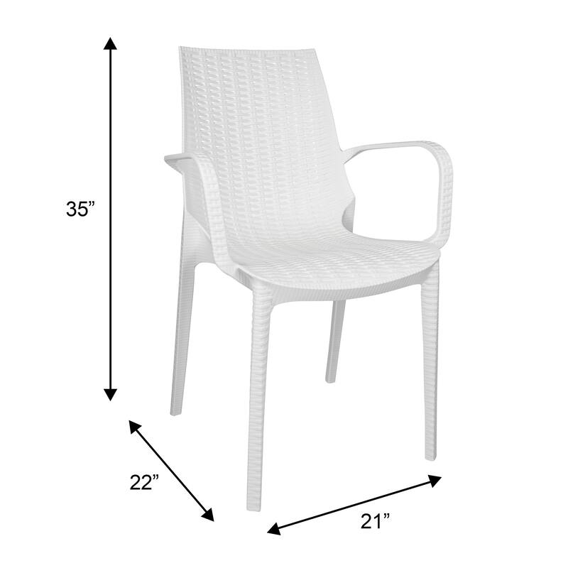 Kent Modern Outdoor Stackable Rattan Style Patio Dining Chair in Weave Design Side Armchair - 35" Height