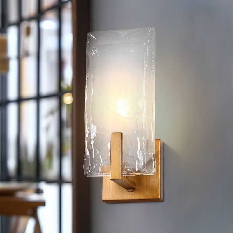 Modern Gold 1-Light Handcrafted Glass Wall Sconce Art Deco Vanity Light - Antique Brushed Gold - W5" x H11.8" x D4.7"
