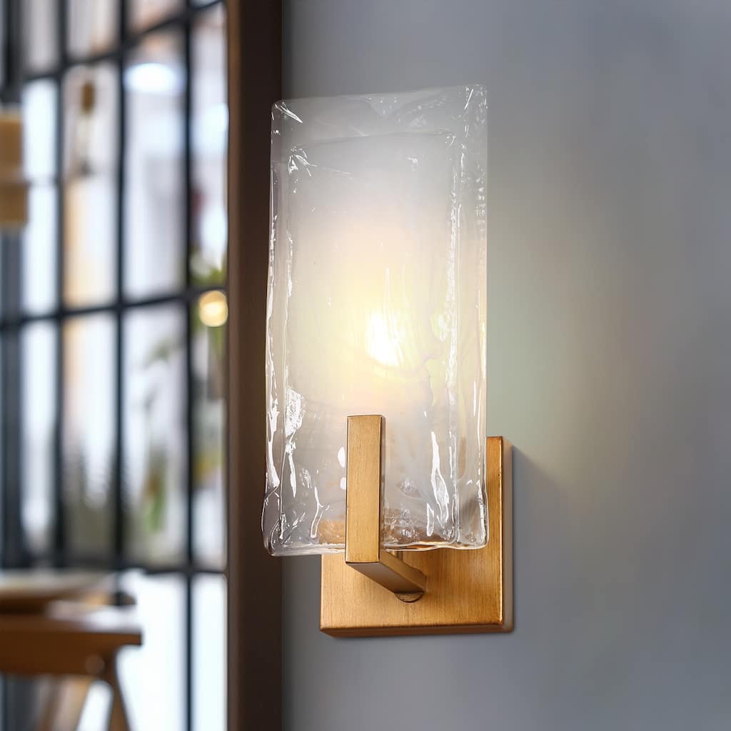 Modern Gold 1-Light Handcrafted Glass Wall Sconces Art Bathroom Vanity Light - Antique Brushed Gold - W5" x H11.8" x D4.7"