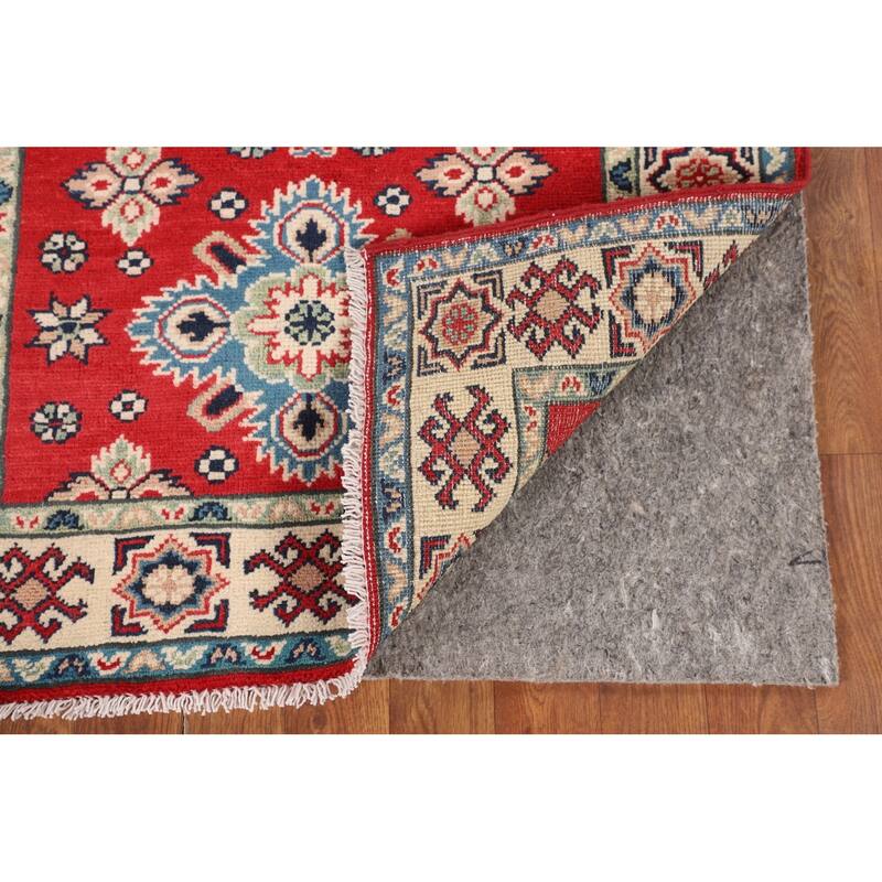 Red Kazak Oriental Accent Rug Handmade Geometric Foyer Wool Carpet - 2'10" x 3'11"