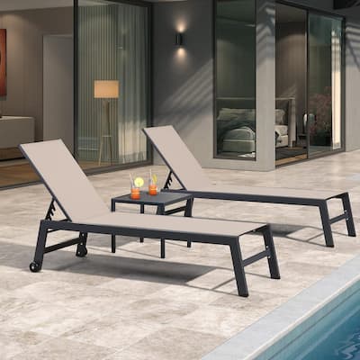 PURPLE LEAF Adjustable Patio Chaise Lounge Set 2 Pieces Lounge Chairs with Wheels and Side Table