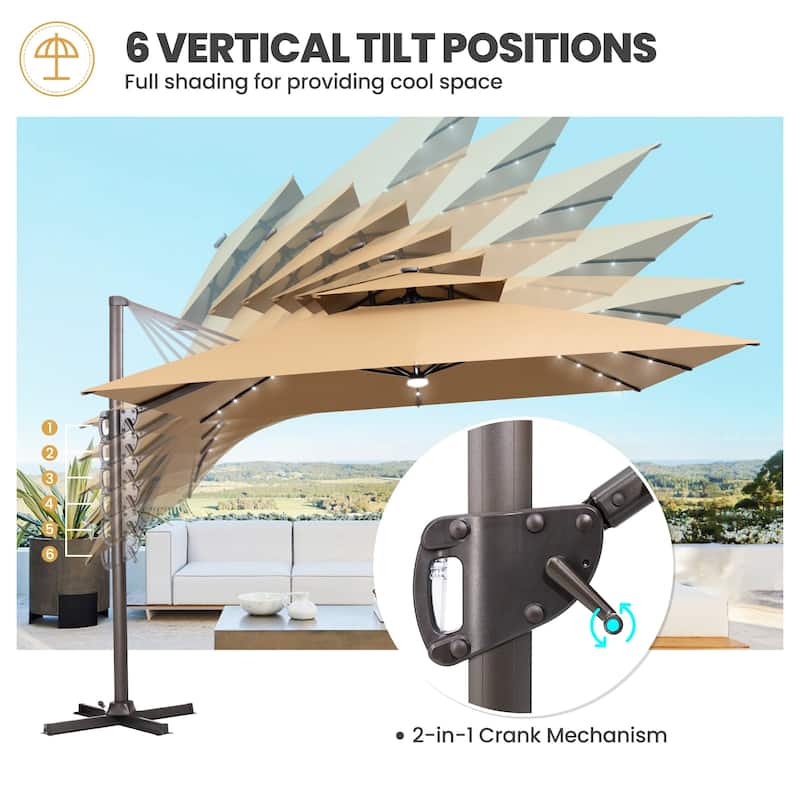 11 FT Outdoor LED Double Top Patio Cantilever Umbrella with Base Stand