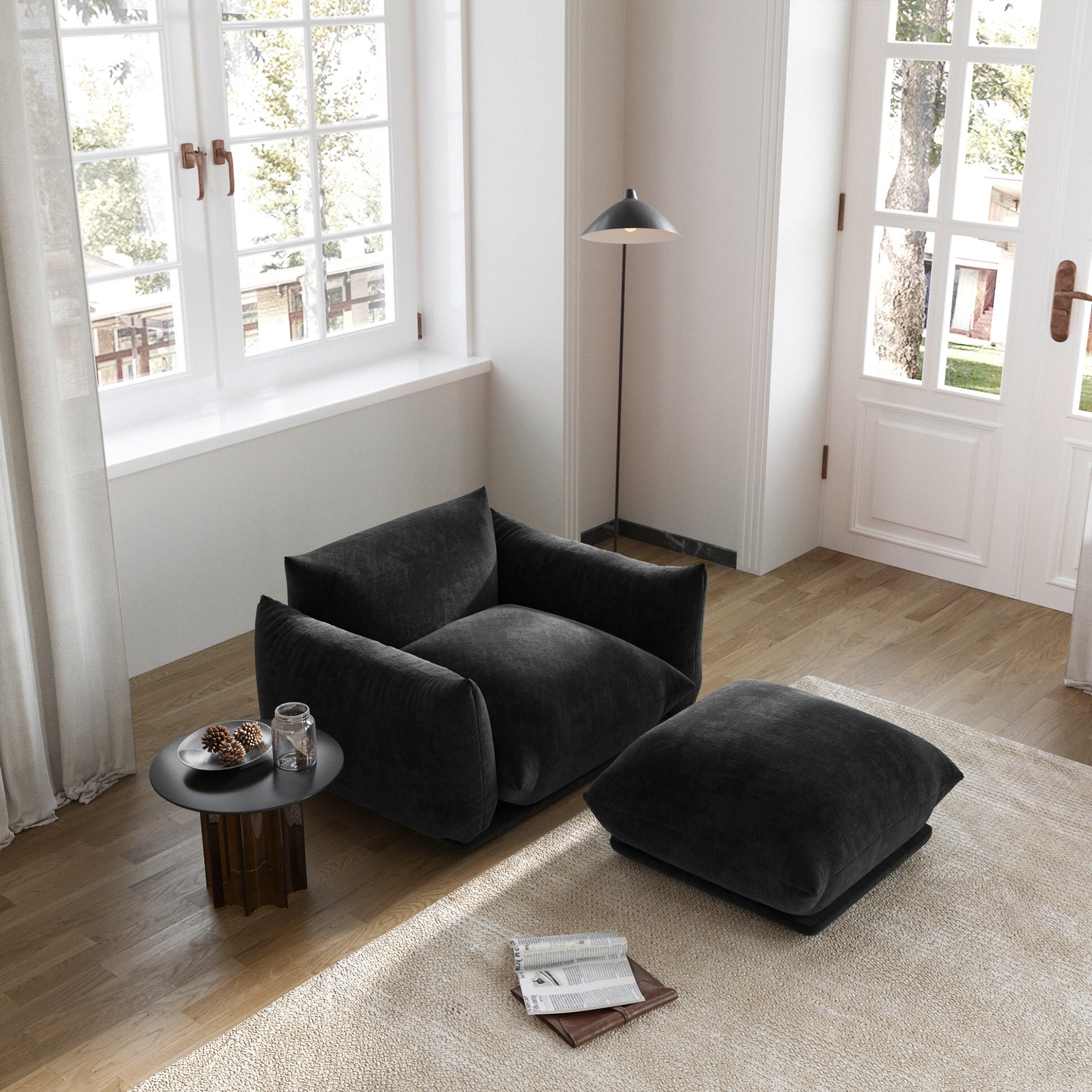 L-Shaped Sectional Sofa, Minimalist Chenille Modular Sofas Couches With Ottoman