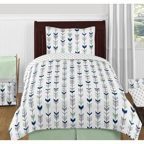 Woodland Arrow Collection Boy or Girl 4-piece Twin-size Comforter Set - Navy Blue Mint Grey and White