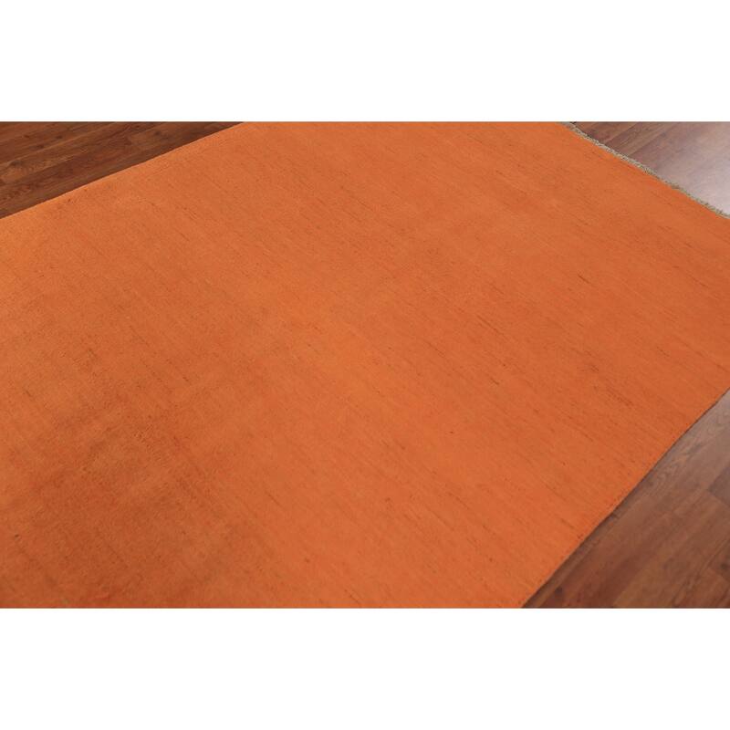 Orange Gabbeh Modern Area Rug Hand-Knotted Wool Carpet - 4'10" x 6'8"