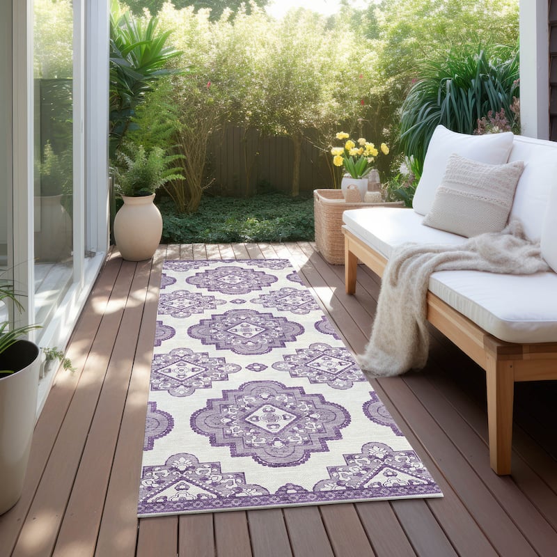 Machine Washable Indoor/ Outdoor Chantille Boho Moroccan Rug - Lavender - 2'3" x 7'6"