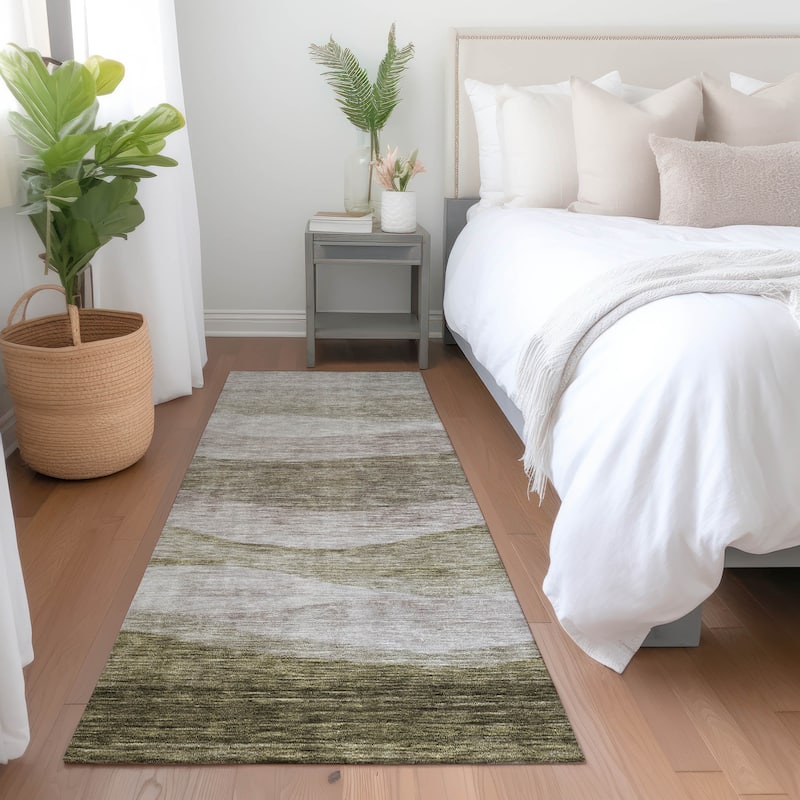 Machine Washable Indoor/ Outdoor Contemporary Waves Chantille Rug - Taupe - 2'3" x 7'6"
