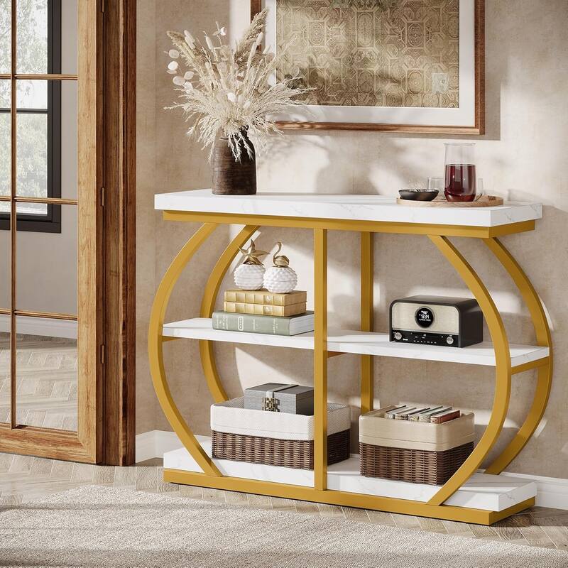 41.3 Inches Brown Wooden Entryway Table, 3-Tier Industrial Hallway Table with Storage for Living Room