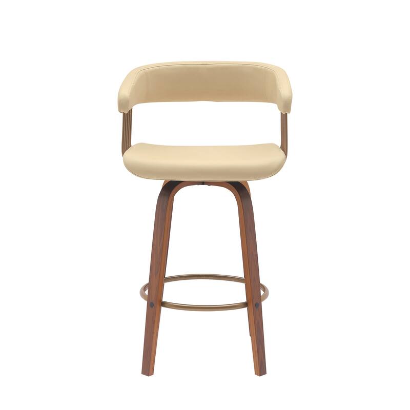Topanga Modern Swivel Bar Stool, Upholstered Counter Height Chair with Bentwood Legs