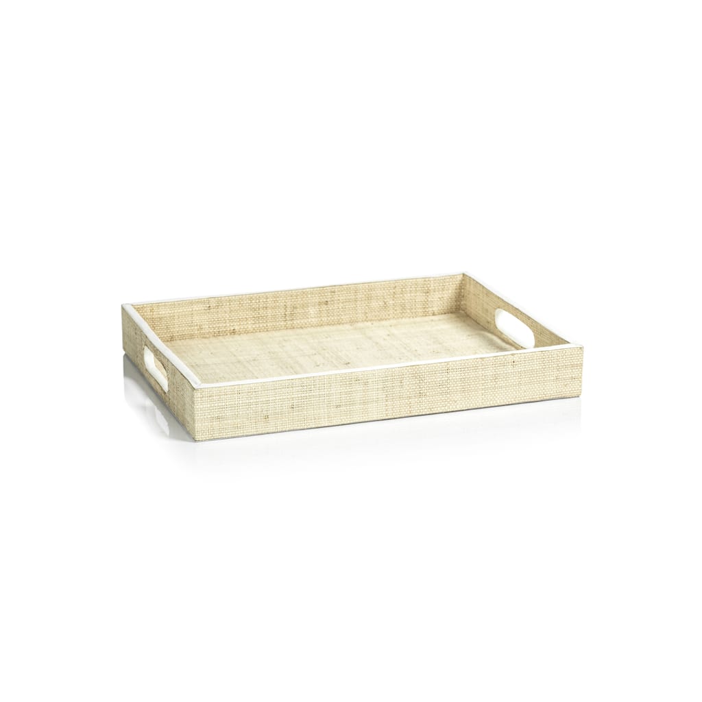 Reggio Natural Fiber Raffia Tray with Leather Trim