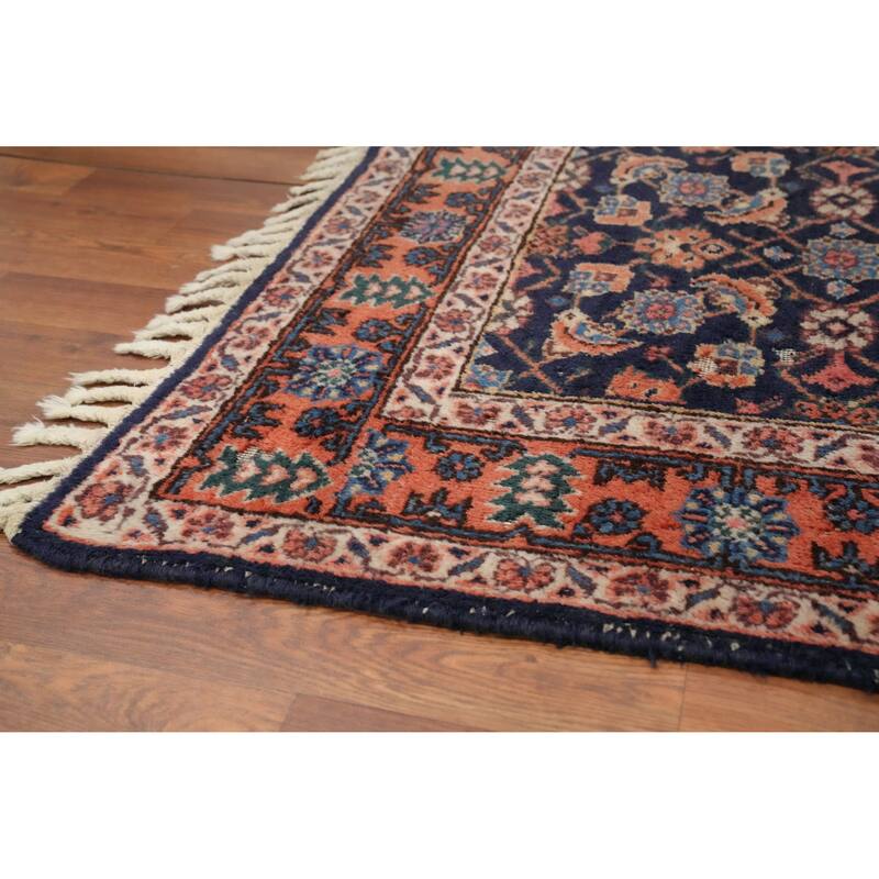 Hand Knotted Oriental 100% Wool Carpet Traditional Floral Navy Blue & Blues Tabriz Area Rug - 10' 0'' X 5' 2''