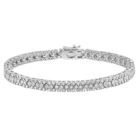 Divina 1.00 Carat Diamond, Sterling Silver Illusion Set Round-cut Diamond Tennis Link Bracelet Jewelry for Women Girls