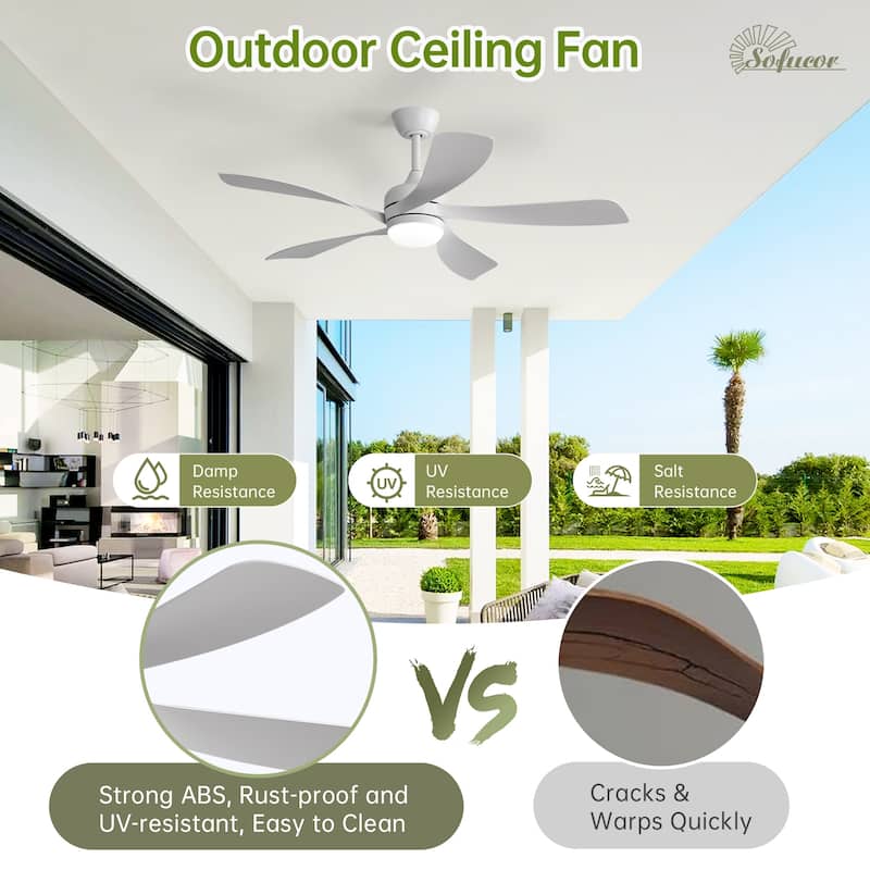 52" Indoor Noiseless Ceiling Fan with Integrated LED Light and Remote