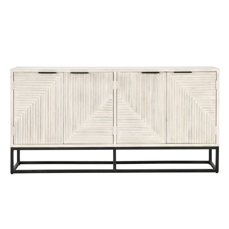 Classic Home Flint Four-Door Mango Wood Sideboard in Whitewash