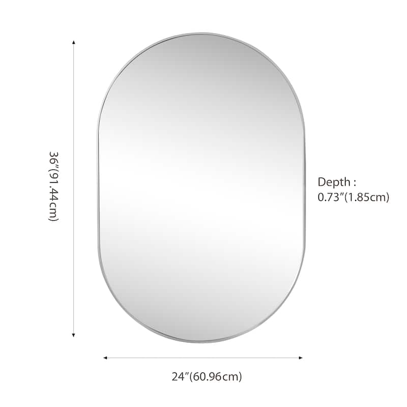 24 in. W x 36 in. H Medium Oval Metal Framed Wall Mirror - 36 H x 24 W x 0.73 D