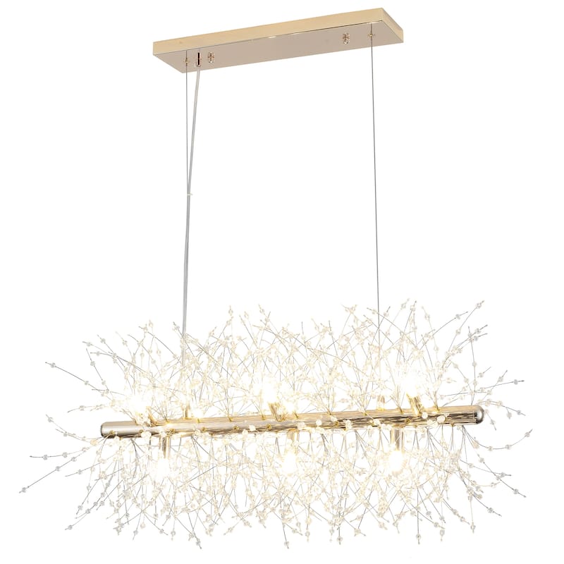 9-Light Hanging Empire Linear Chandelier Lighting Blowball Crystal Island Chandelier for Kitchen Island - Rose Gold