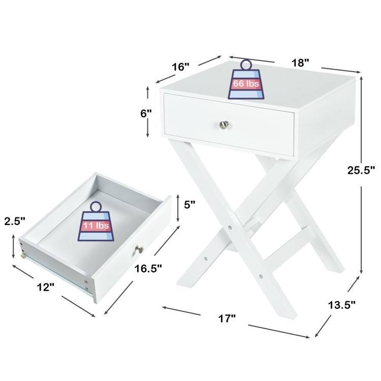 X-Shape 1 Drawer Nightstand End/Side Table Storage