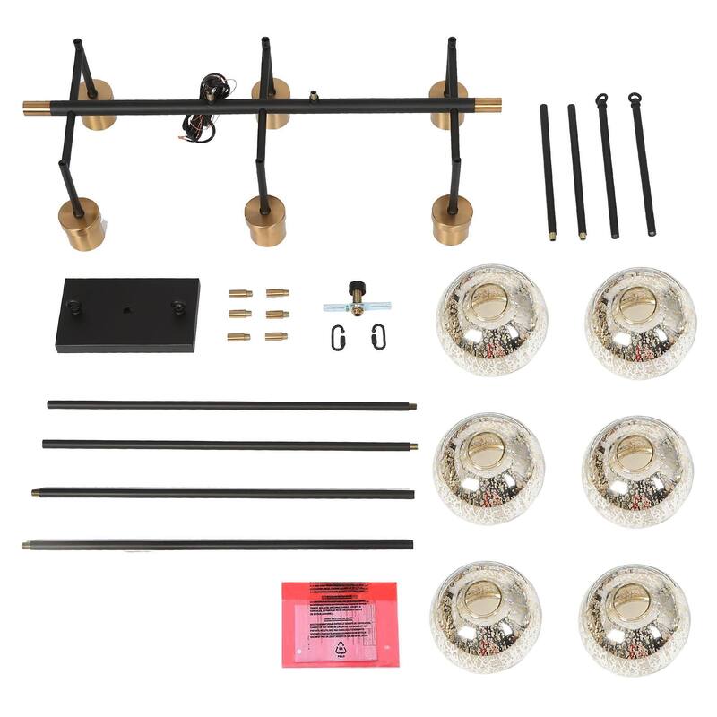 Modern Glam 3/6-Light Black Gold Linear Chandelier Kitchen Island Pendant Lights with Mercury Glass