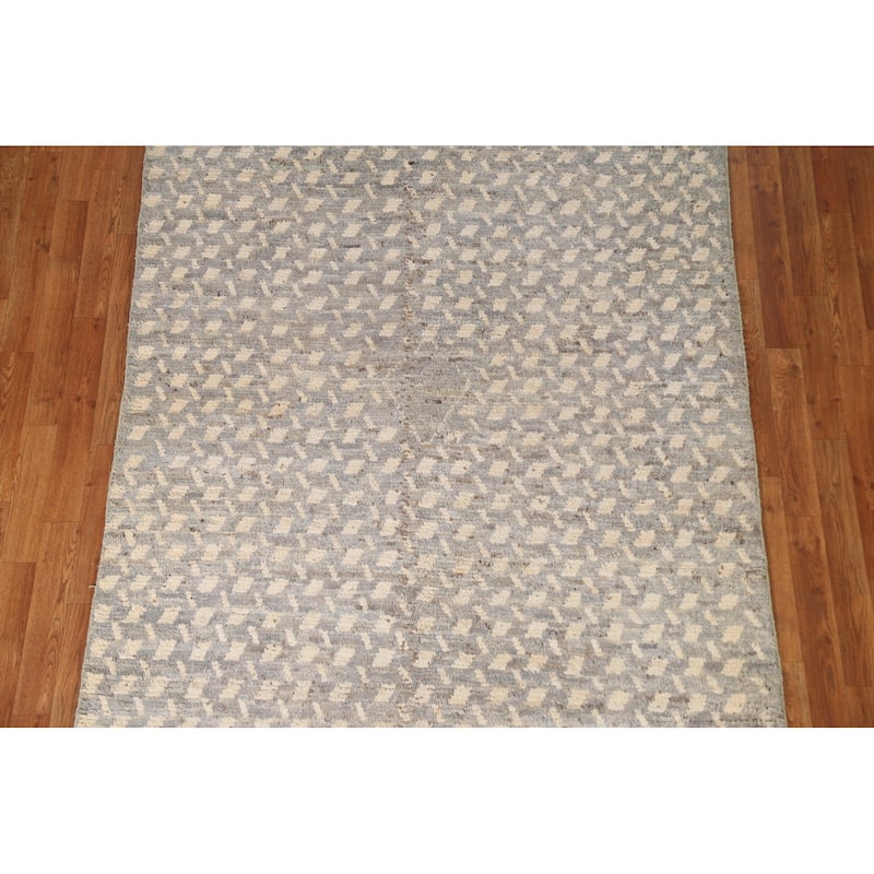 Hand Knotted Oriental 100% Wool Carpet Modern All-Over Greys & Charcoal Moroccan Area Rug - 7' 8'' X 5' 1''