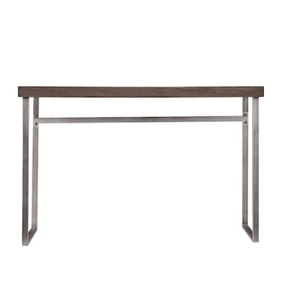 Grey Brown Wood Console Table and Silver Metal Sled Base - 46” L x 18.25” W x 30” H