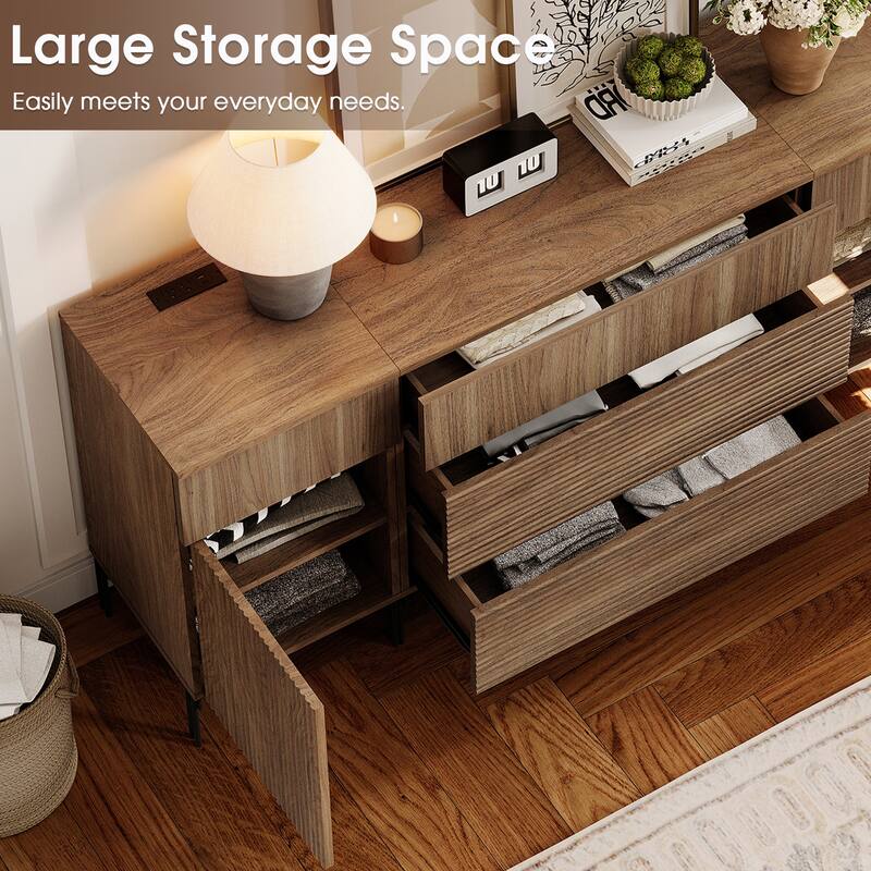 94.5" Modern Wood 8-Drawer Dresser With Reeded Design, Minimalist Dresser Organizer Storage
