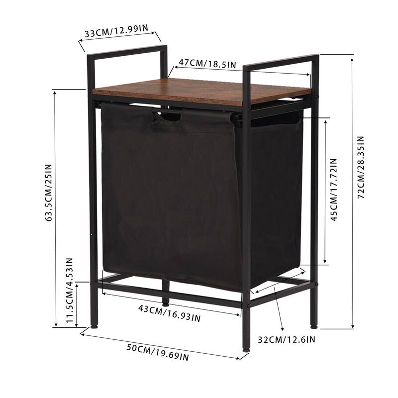 Homy Casa Laundry Hamper with Removable Fabric Bin & Wood Top