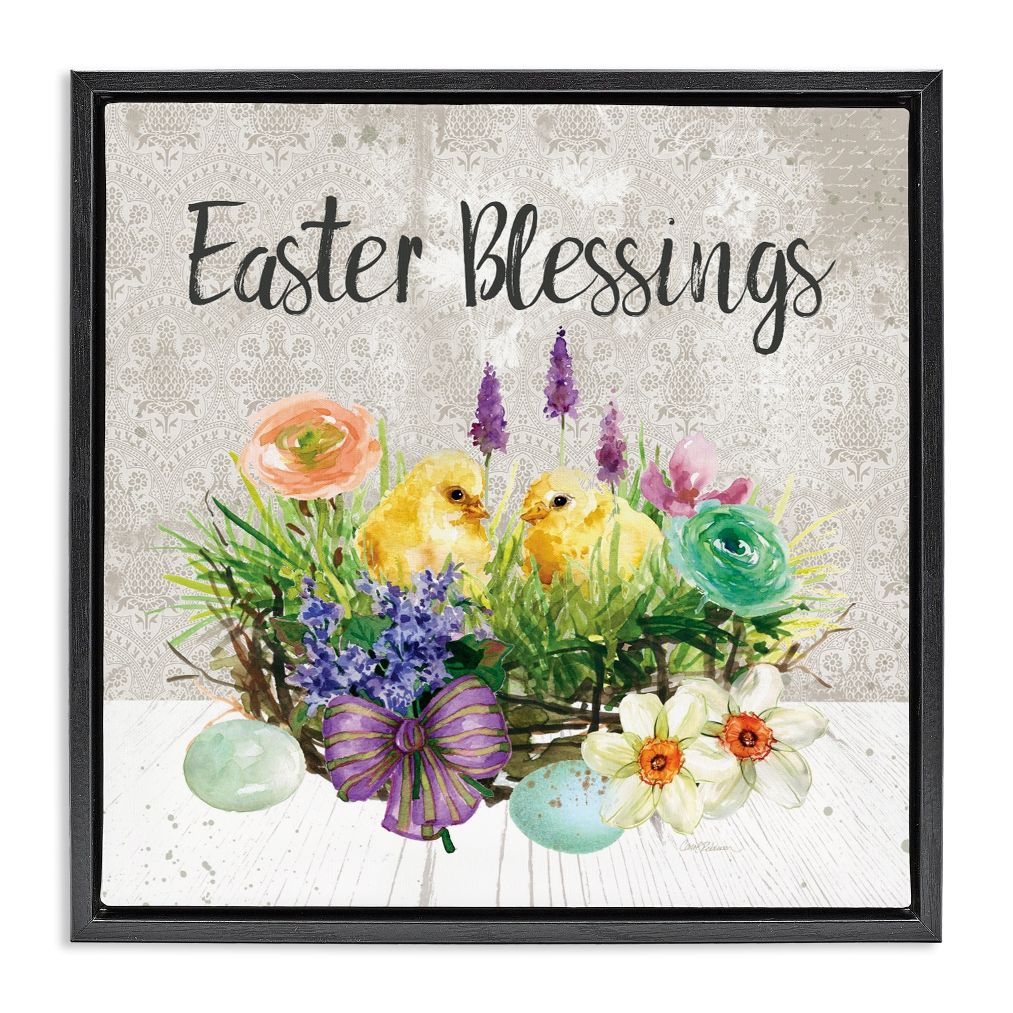 Stupell Easter Blessings Basket of Flowers Framed Floater Canvas Wall Art Design By Carol Robinson