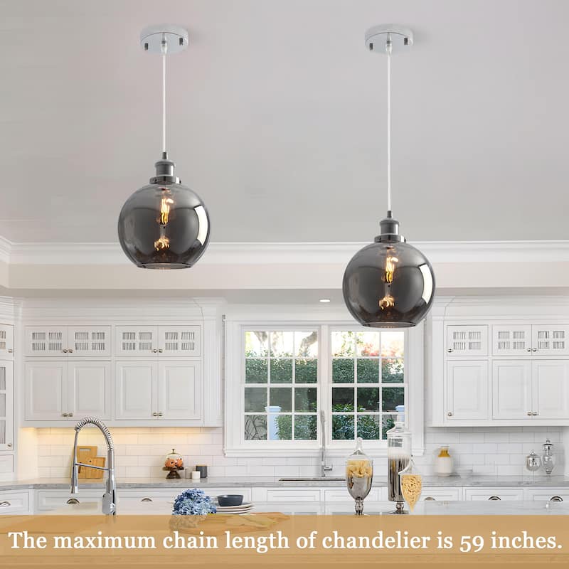 1-Light Metal Hanging Pendant Light with Glass Shade for Kitchen Island