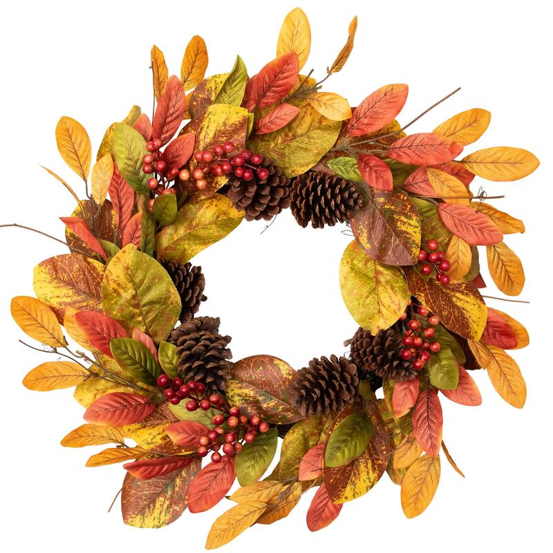 Leaves Berries Twig Artificial Thanksgiving Wreath - 26-Inch, Unlit