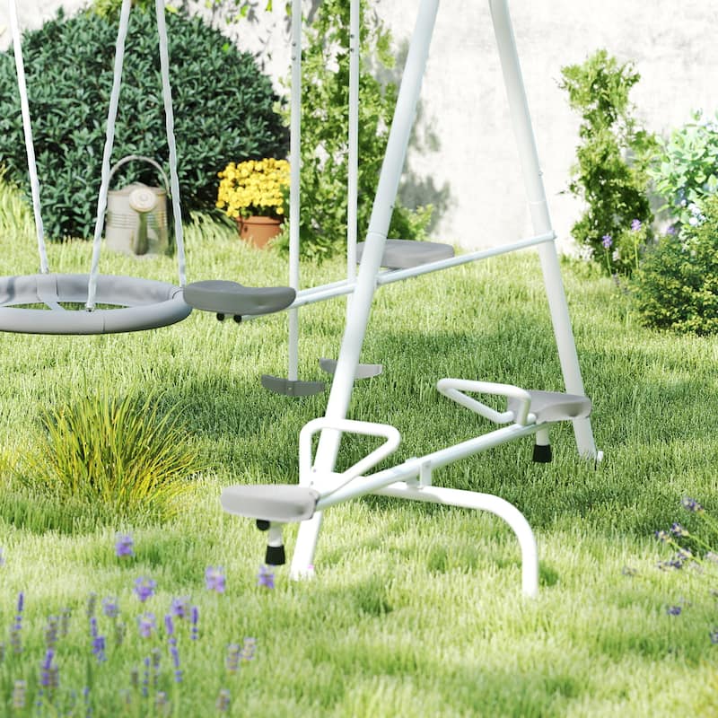 Outsunny 5-in-1 Kids Swing Set Backyard Playground Set, Metal Swing Set Kids Outdoor Playset Playground Equipment