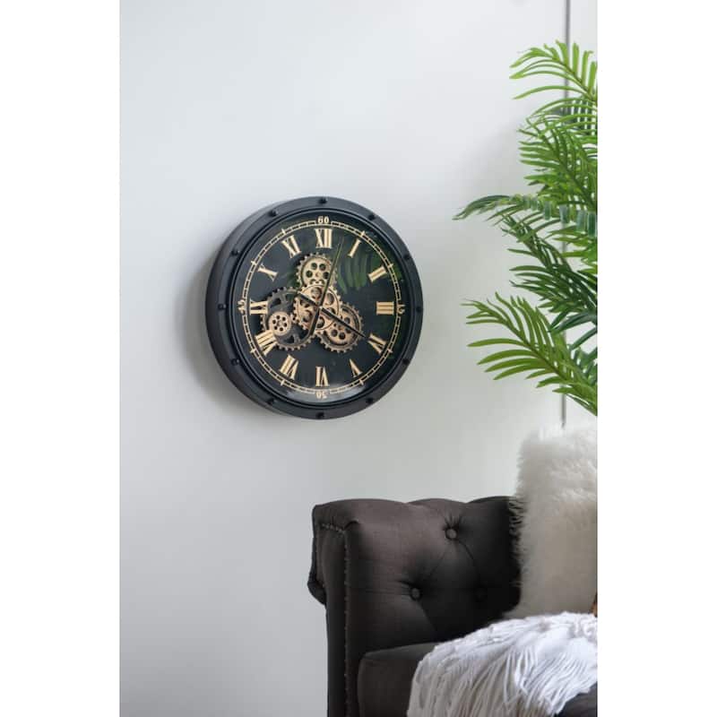 Large Roman Numeral and Bolted Gear Wall Clock - 19.75" - Black and Gold