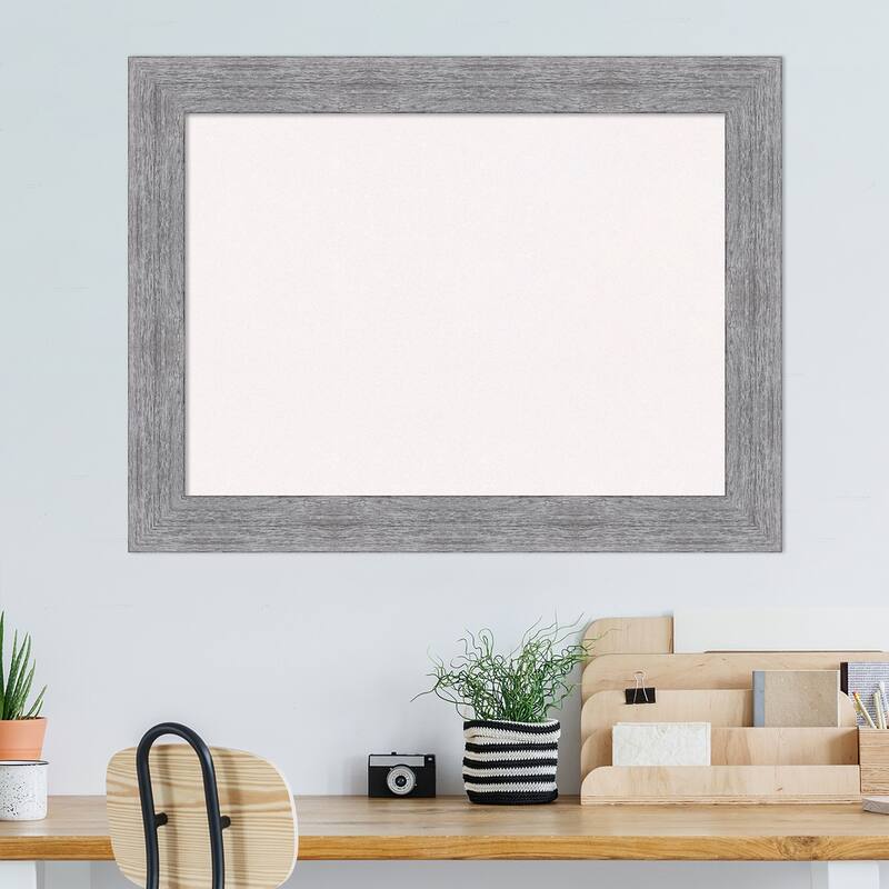 Bark Rustic Grey Framed White Corkboard Bulletin Board