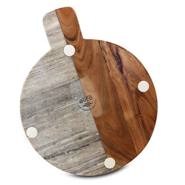 Gibson Elite Woodsen 15 Inch Round Wood And Marble Cutting Board Overstock 32028907 A simple way to make a wooden cutting board more interesting is this design is a combination of sturdy marble and natural mango wood. usd