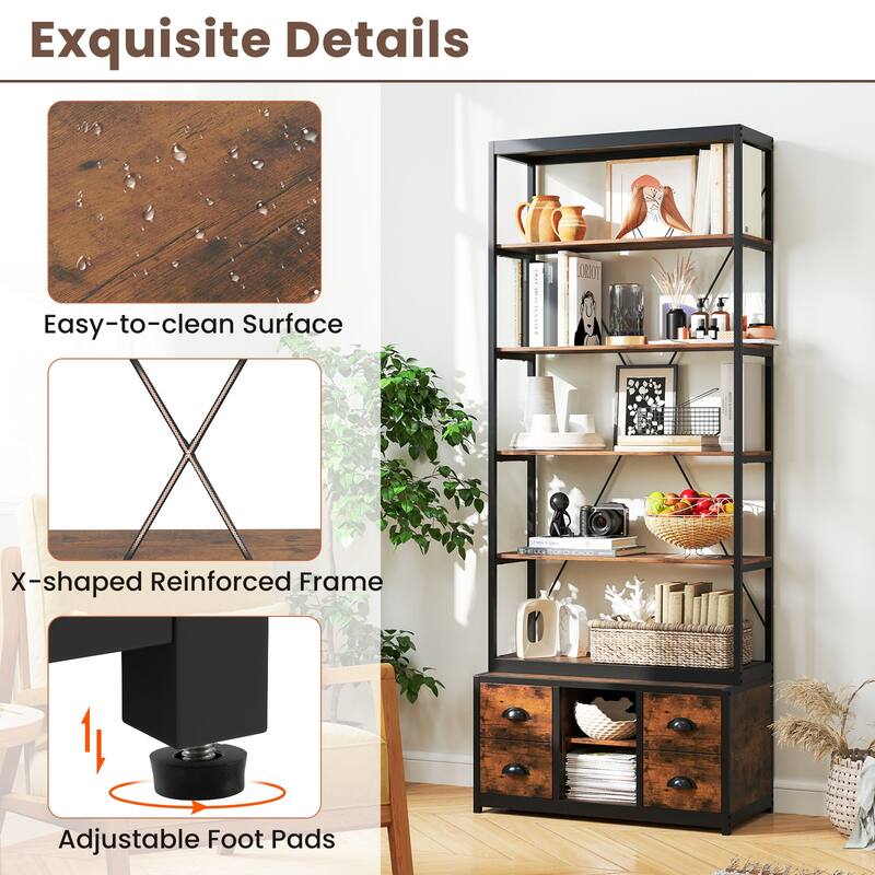 Gymax 2PCS 8-tier Bookshelf 79'' Freestanding Bookcase w/ 4 Fabric