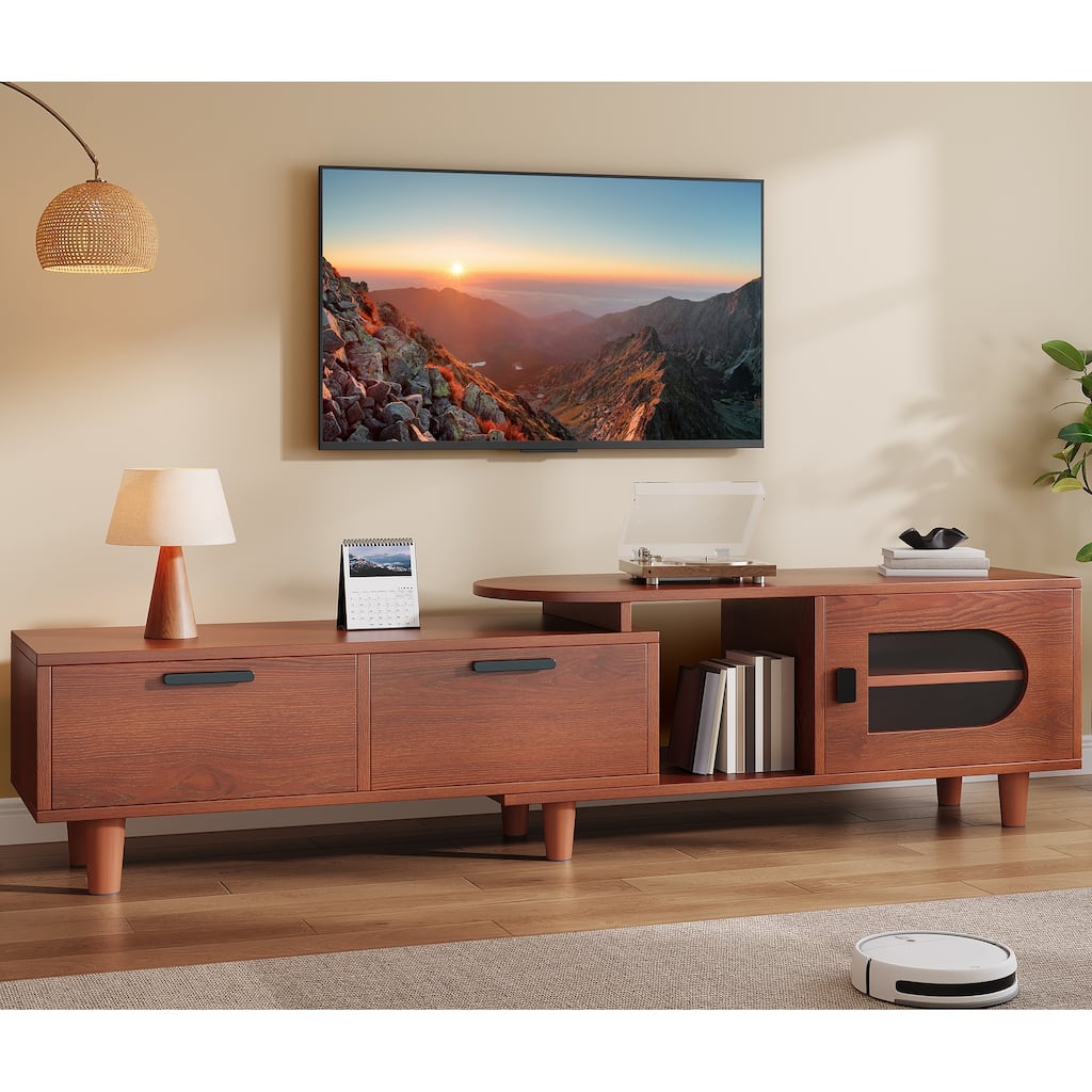 Moasis 64.5" Extendable TV Stand with 2 Drawers & Cabinet, Adjustable Corner Entertainment Center