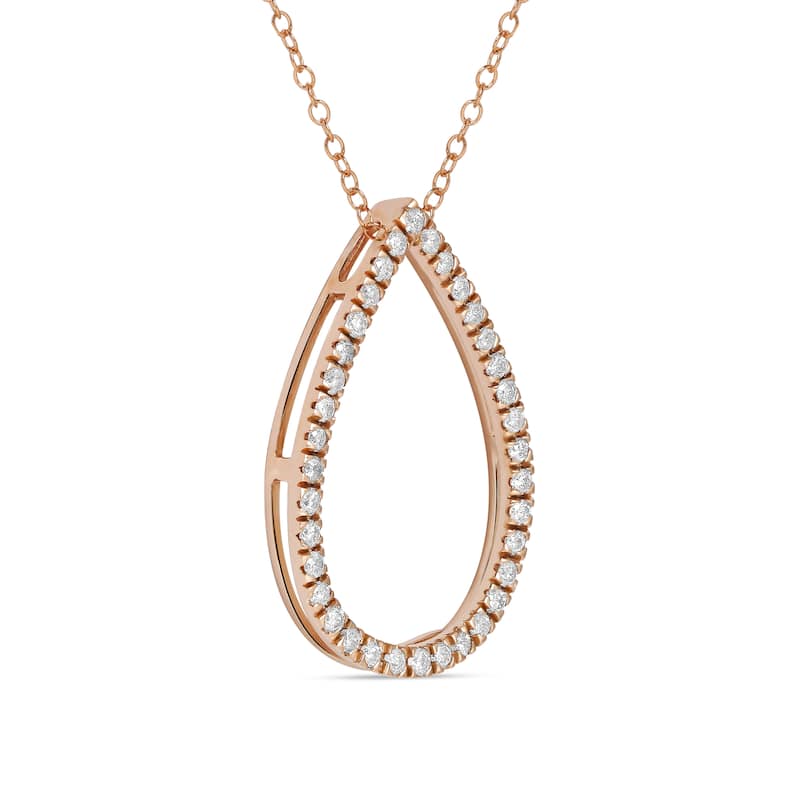 1/6ct - 1ct TDW 14K Gold Open Pear Diamond Pendant Necklace for Women
