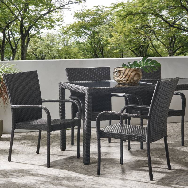 Christopher Knight Home Benhill Outdoor Contemporary Wicker Stacking Chairs (Set of 4) - Grey