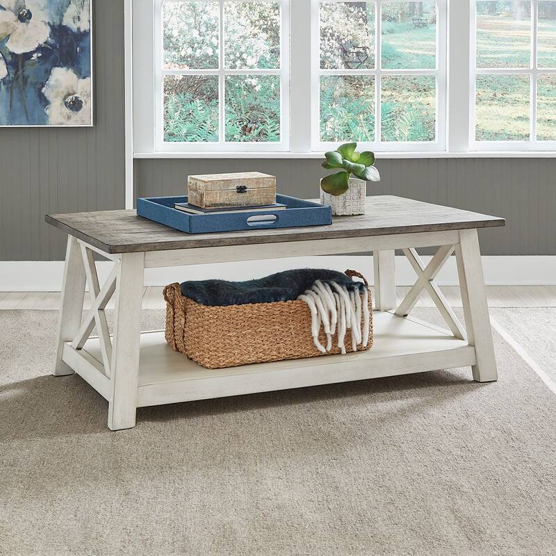 Laurel Bluff Antique White Dust Gray Rectangular Cocktail Table - Antique White