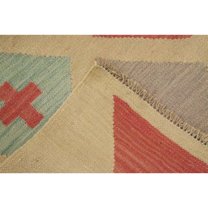 Hand Woven Oriental 100% Wool Carpet Southwestern Modern Beige & Ivories Kilim Area Rug - 9' 1'' X 5' 11''
