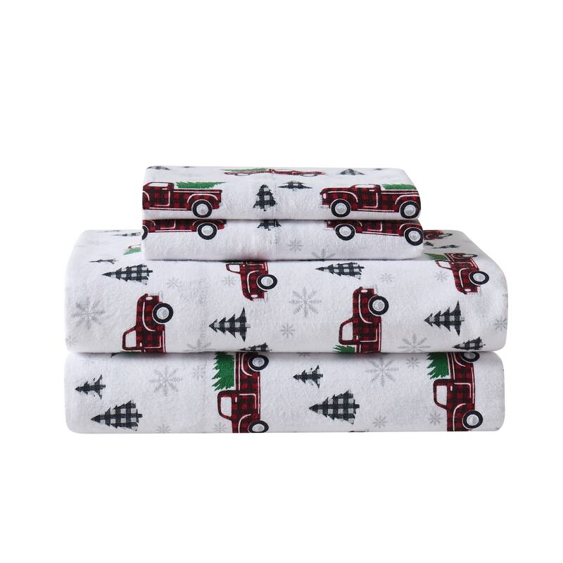 Truly Soft Printed and Solid Cotton Flannel 4 Piece Sheet Set