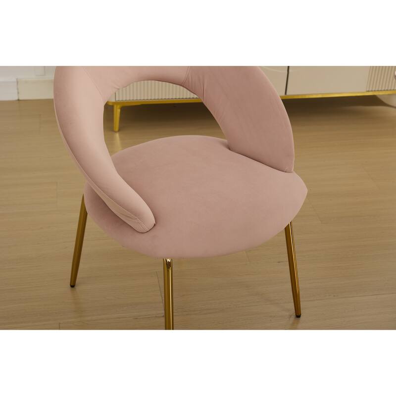 Set of 1 Dining Chairs With Curved Backrest and Golden Metal Legs