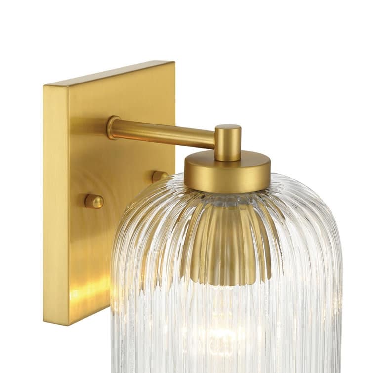 Acroma Brass Wall Light with Ribbed Glass Shade