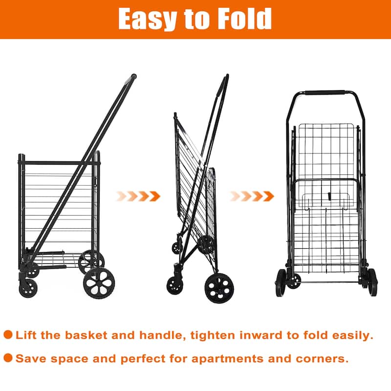 Foldable Shopping Cart with Open Door & 360 Rolling Swivel Wheels