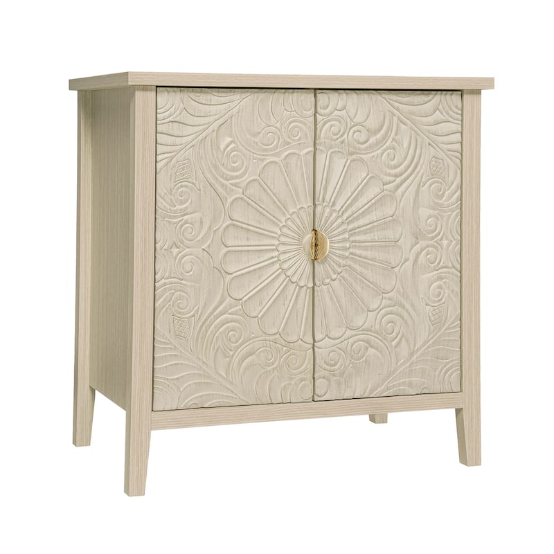 Roomfitters Accent Cabinet, Carved 2 Door Storage Cabinet Buffet Sideboard with Adjustable Shelf, Natural