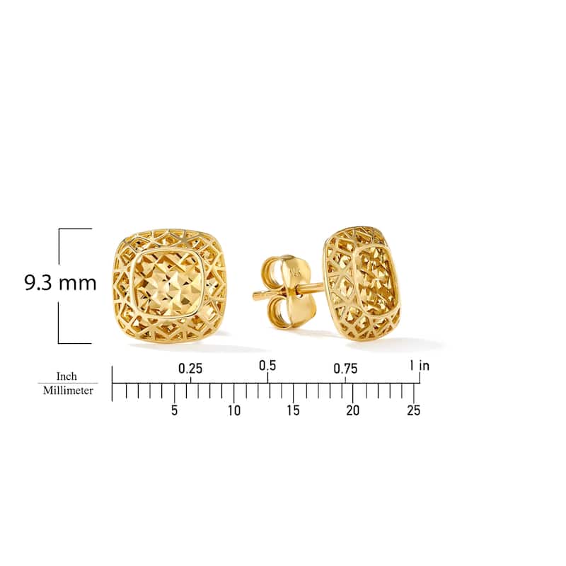 Clover 14K Yellow Gold High-Polish Diamond-Cut Cushion Shape Stud Earrings